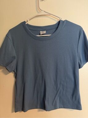 Girls' Ribbed Short Sleeve Tee in Light Blue